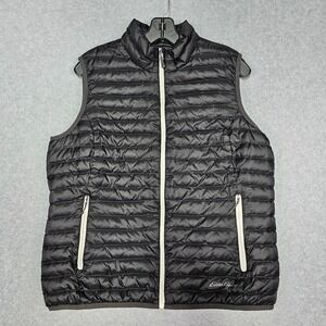 Eddie Bauer Down Puffer Vest Women Large EB700 Black Jacket Quilted Gorpcore